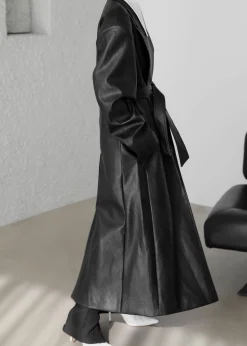 The Frankie Shop Connie Faux Leather Belted Trench Coat Black