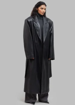 The Frankie Shop Connie Faux Leather Belted Trench Coat Black