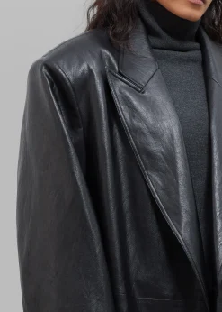 The Frankie Shop Connie Faux Leather Belted Trench Coat Black