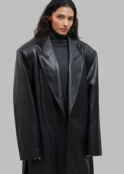 The Frankie Shop Connie Faux Leather Belted Trench Coat Black