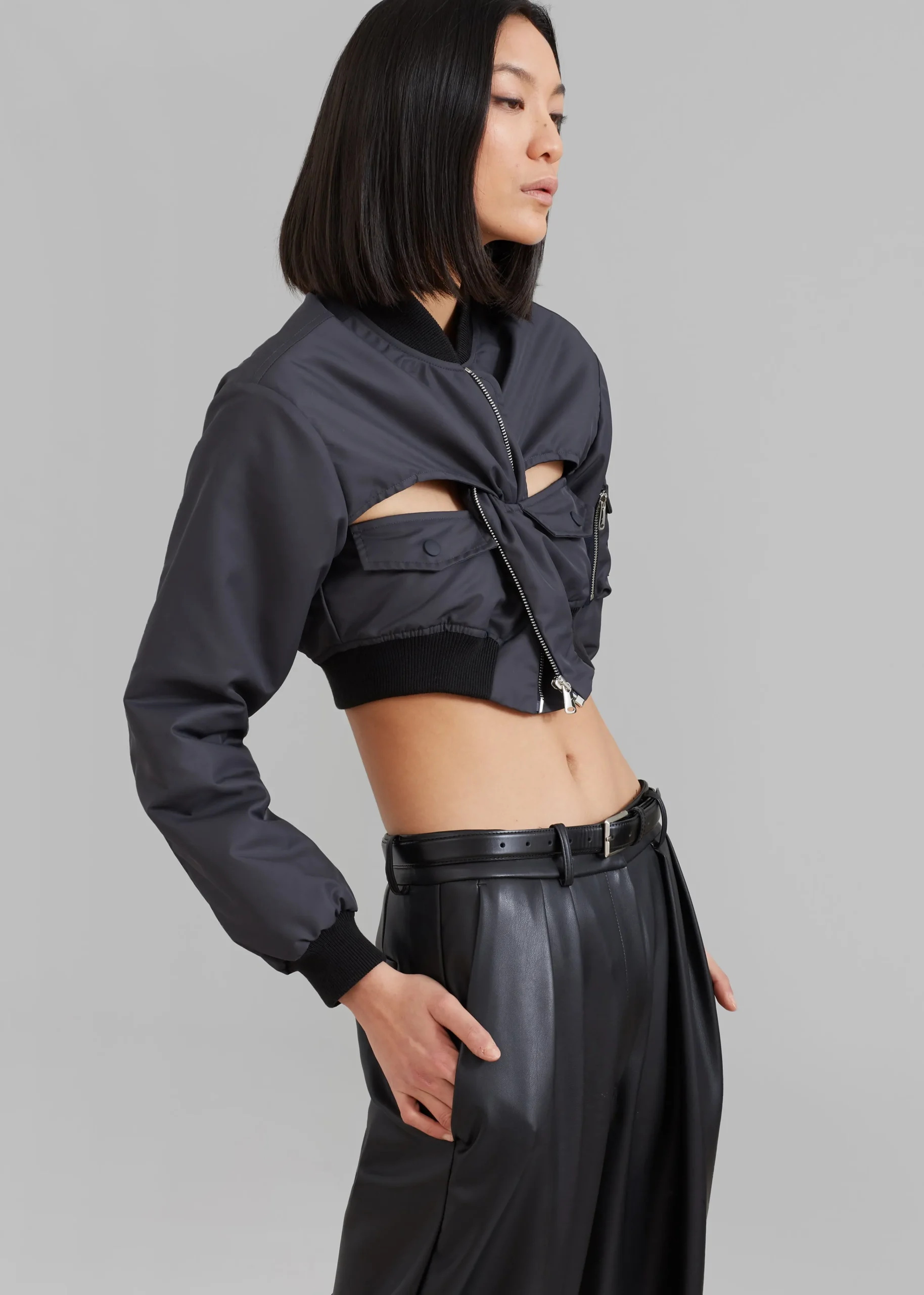 The Frankie Shop Coperni Cut-Out Cropped Bomber Jacket Concrete New