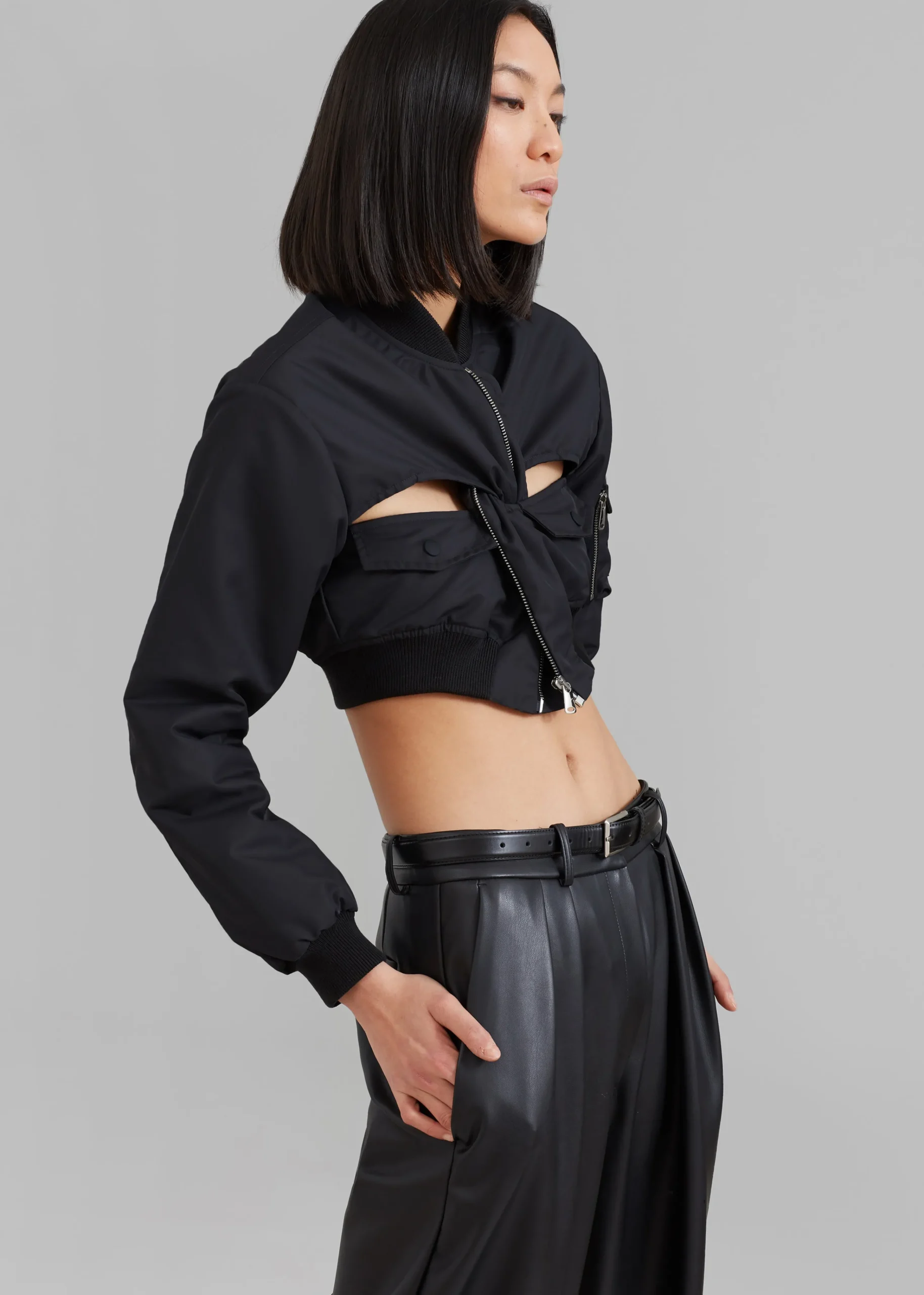 The Frankie Shop Coperni Cut-Out Cropped Bomber Jacket Black Clearance