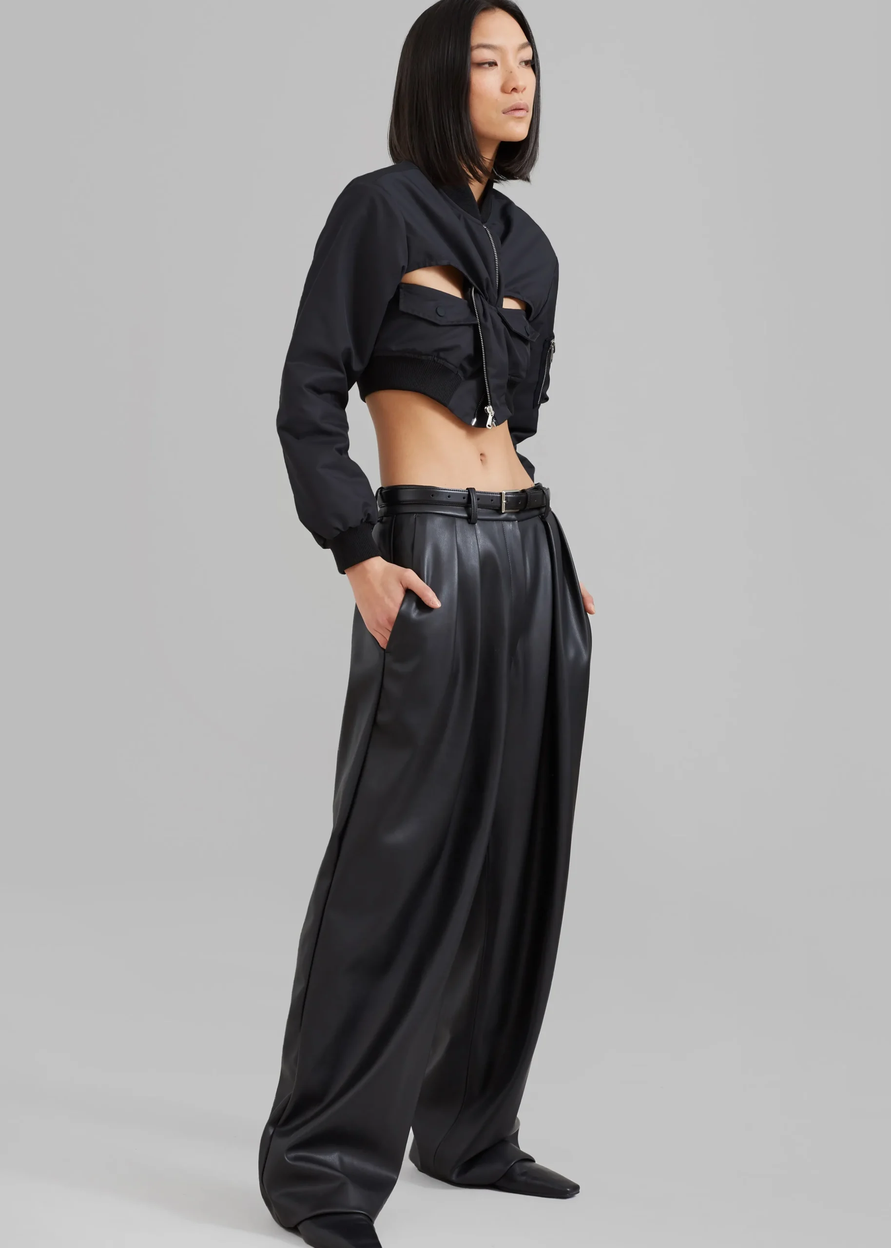 The Frankie Shop Coperni Cut-Out Cropped Bomber Jacket Black Clearance