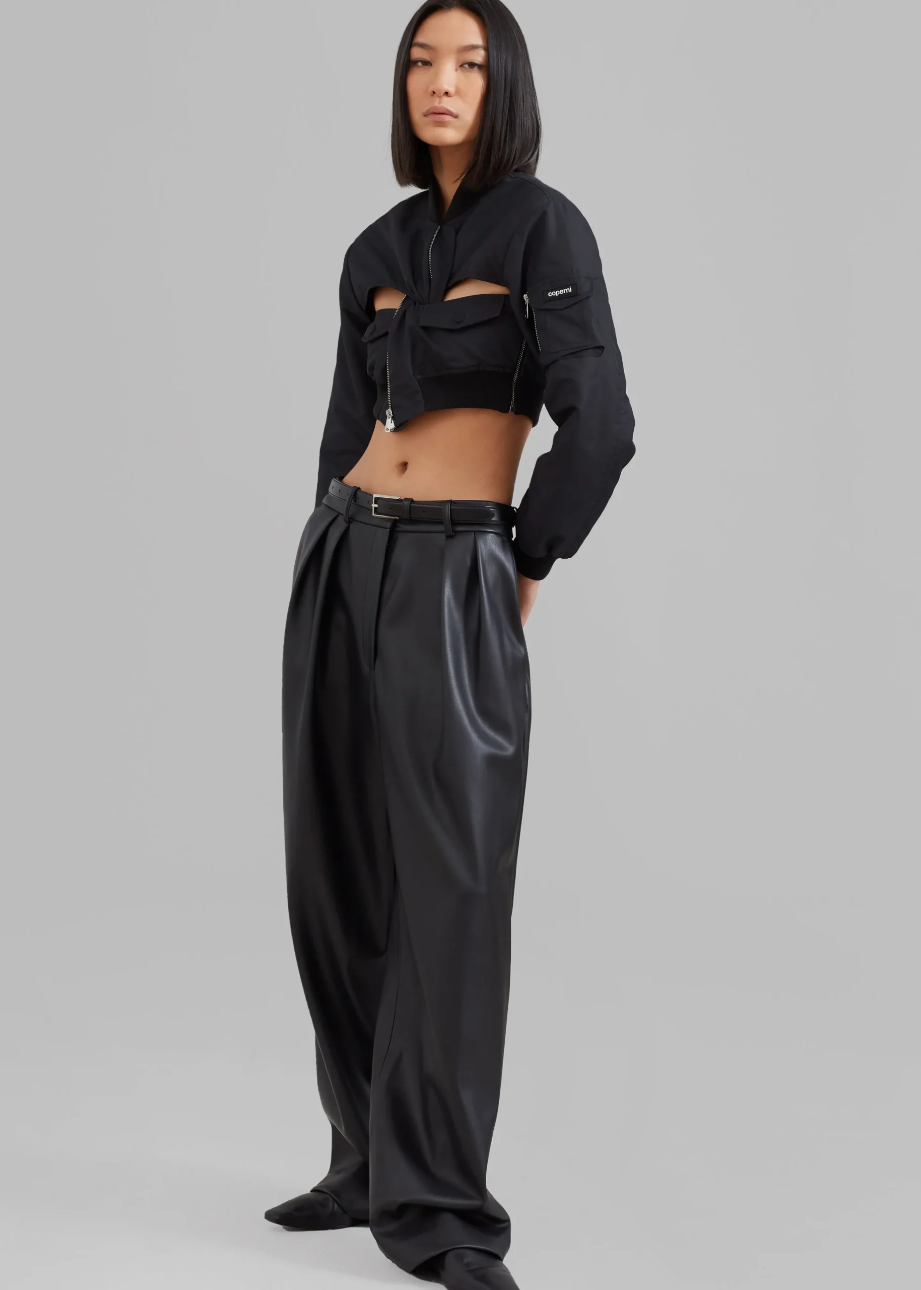 The Frankie Shop Coperni Cut-Out Cropped Bomber Jacket Black Clearance