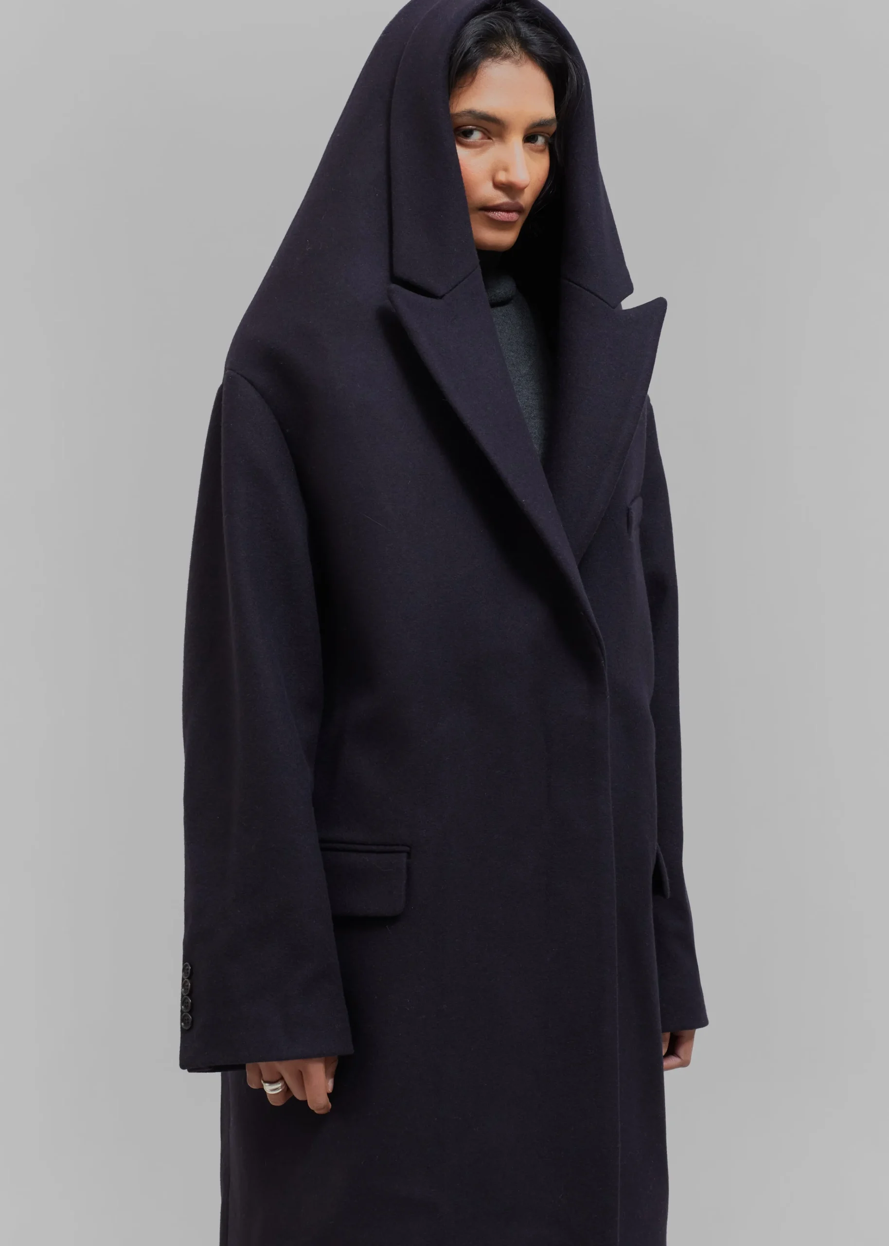 The Frankie Shop Coperni Hooded Double-Breasted Coat Dark Navy Online