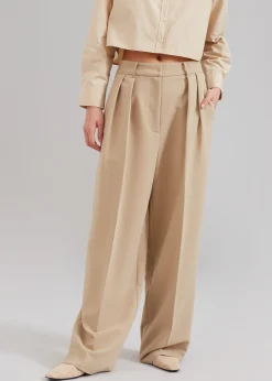 The Frankie Shop Corrin Pleated Trousers Beige Outlet