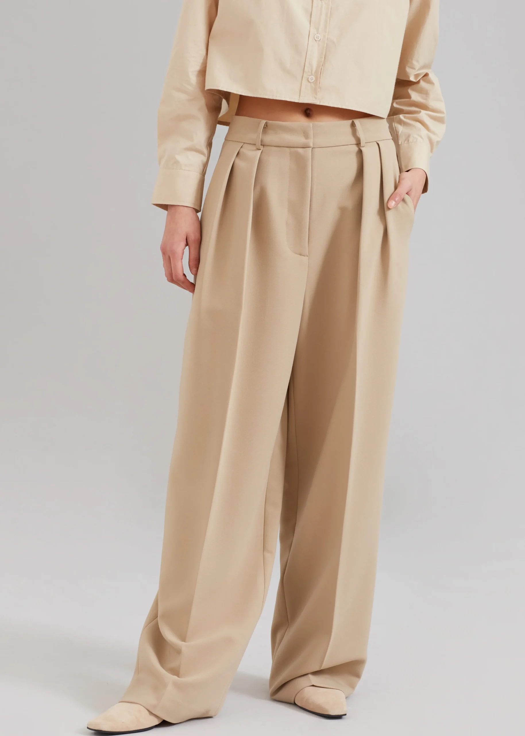 The Frankie Shop Corrin Pleated Trousers Beige Outlet