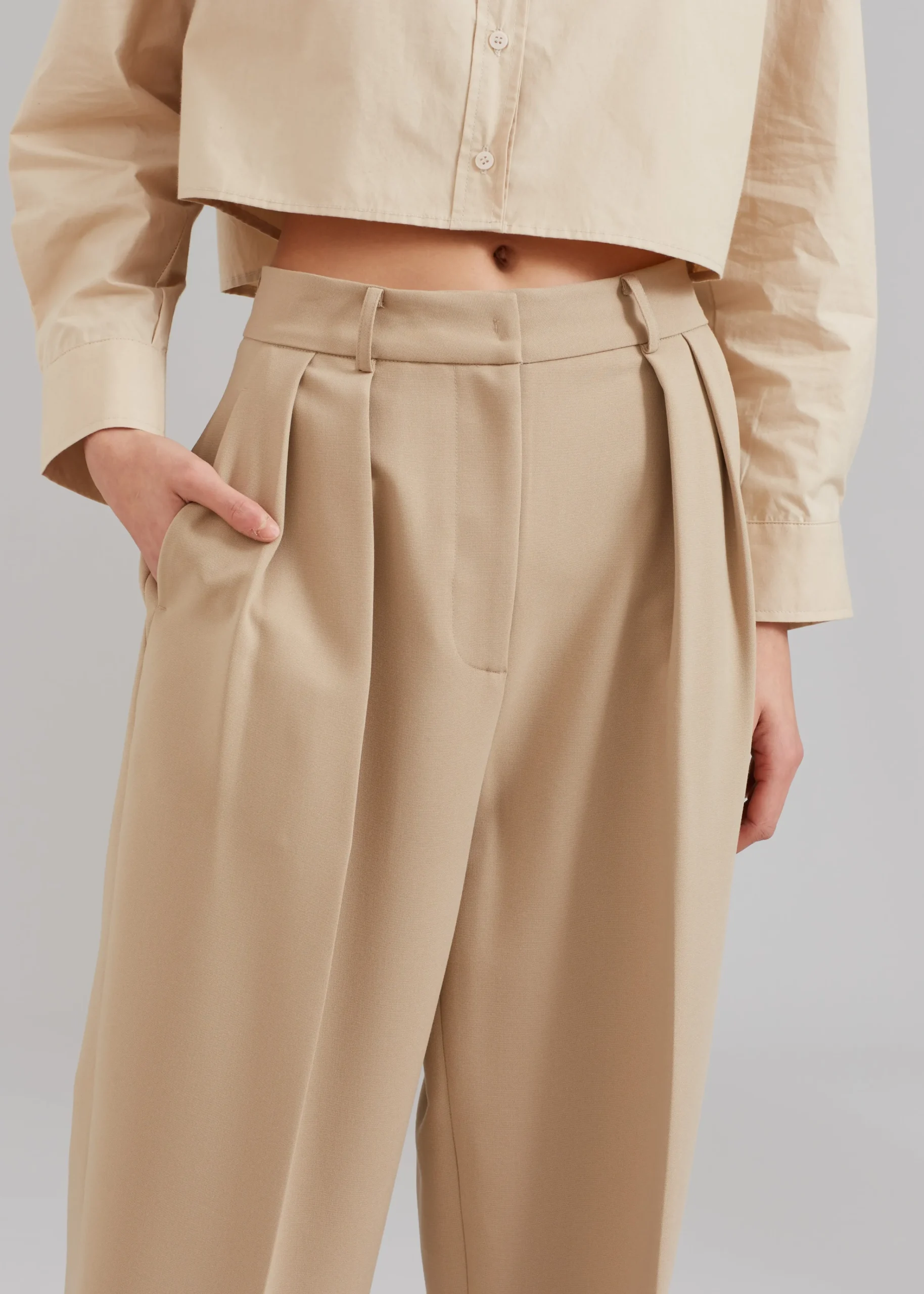 The Frankie Shop Corrin Pleated Trousers Beige Outlet