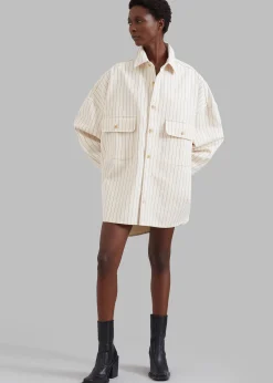 The Frankie Shop Dallas Denim Overshirt Burgundy Pinstripe Online