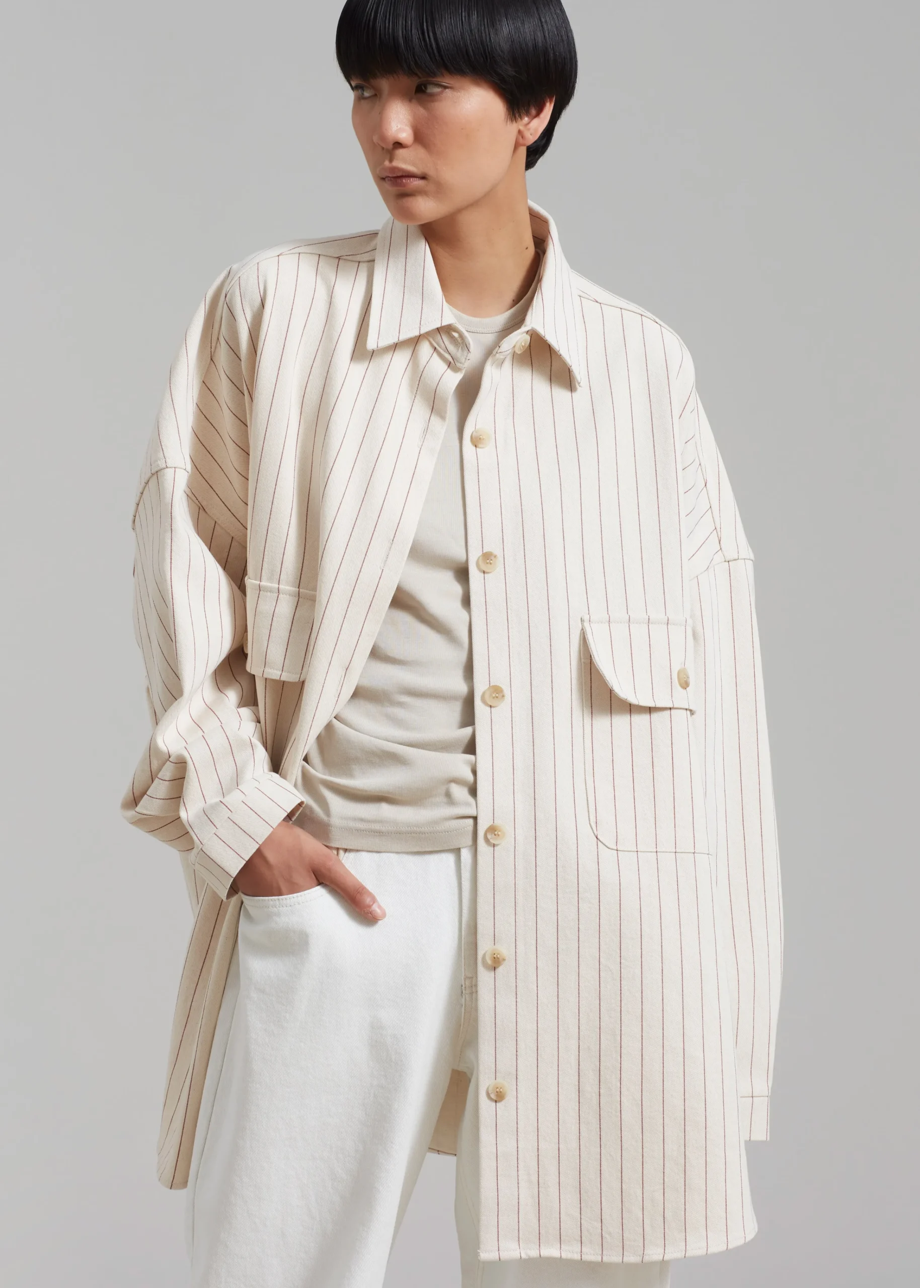 The Frankie Shop Dallas Denim Overshirt Burgundy Pinstripe Online