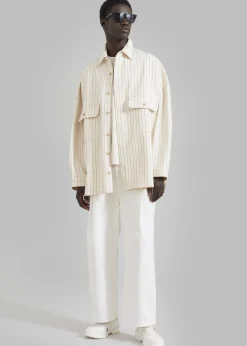 The Frankie Shop Dallas Denim Overshirt Burgundy Pinstripe Online