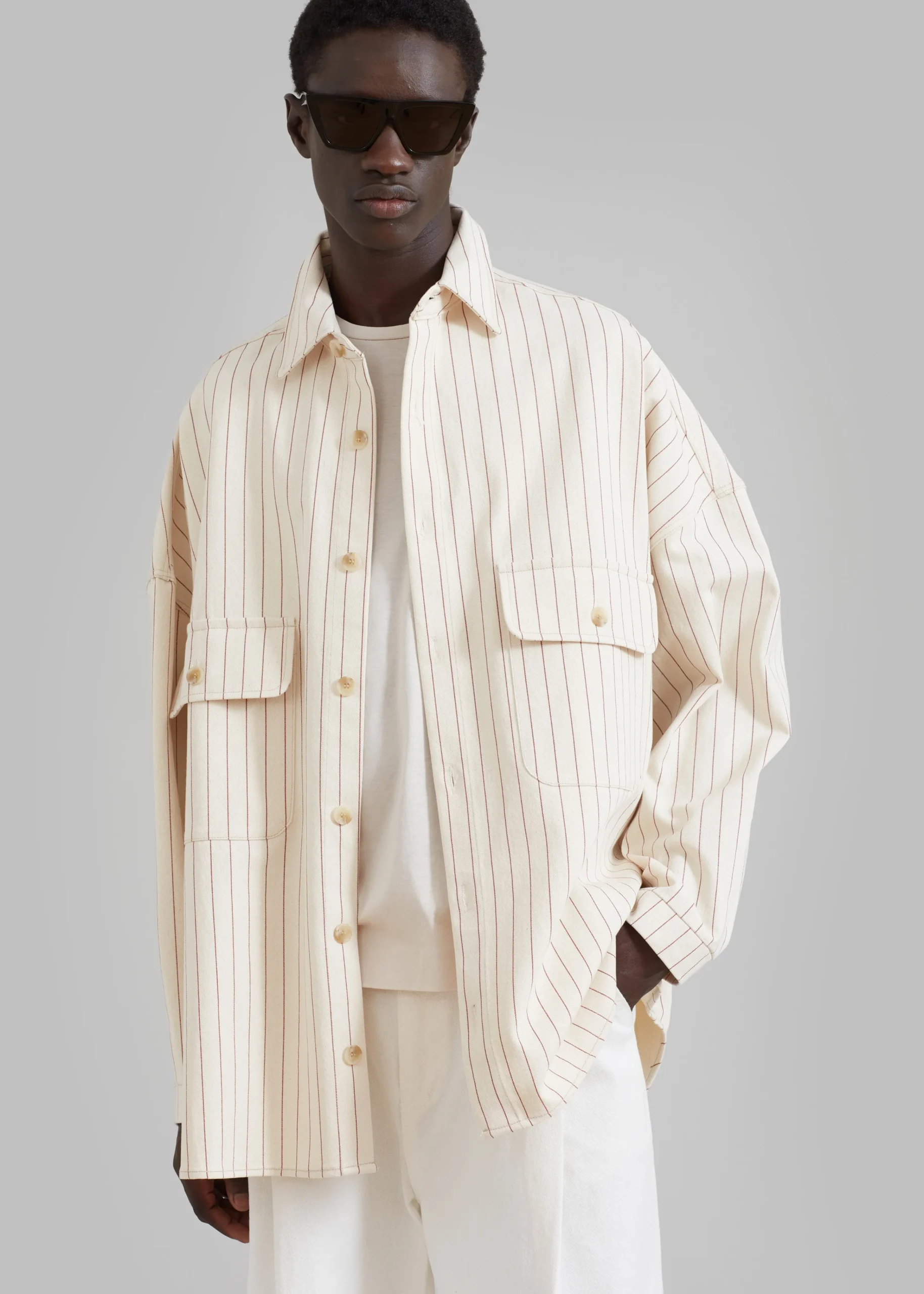 The Frankie Shop Dallas Denim Overshirt Burgundy Pinstripe Online