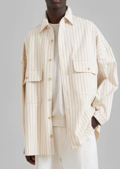The Frankie Shop Dallas Denim Overshirt Burgundy Pinstripe Online