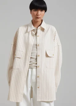 The Frankie Shop Dallas Denim Overshirt Burgundy Pinstripe Online
