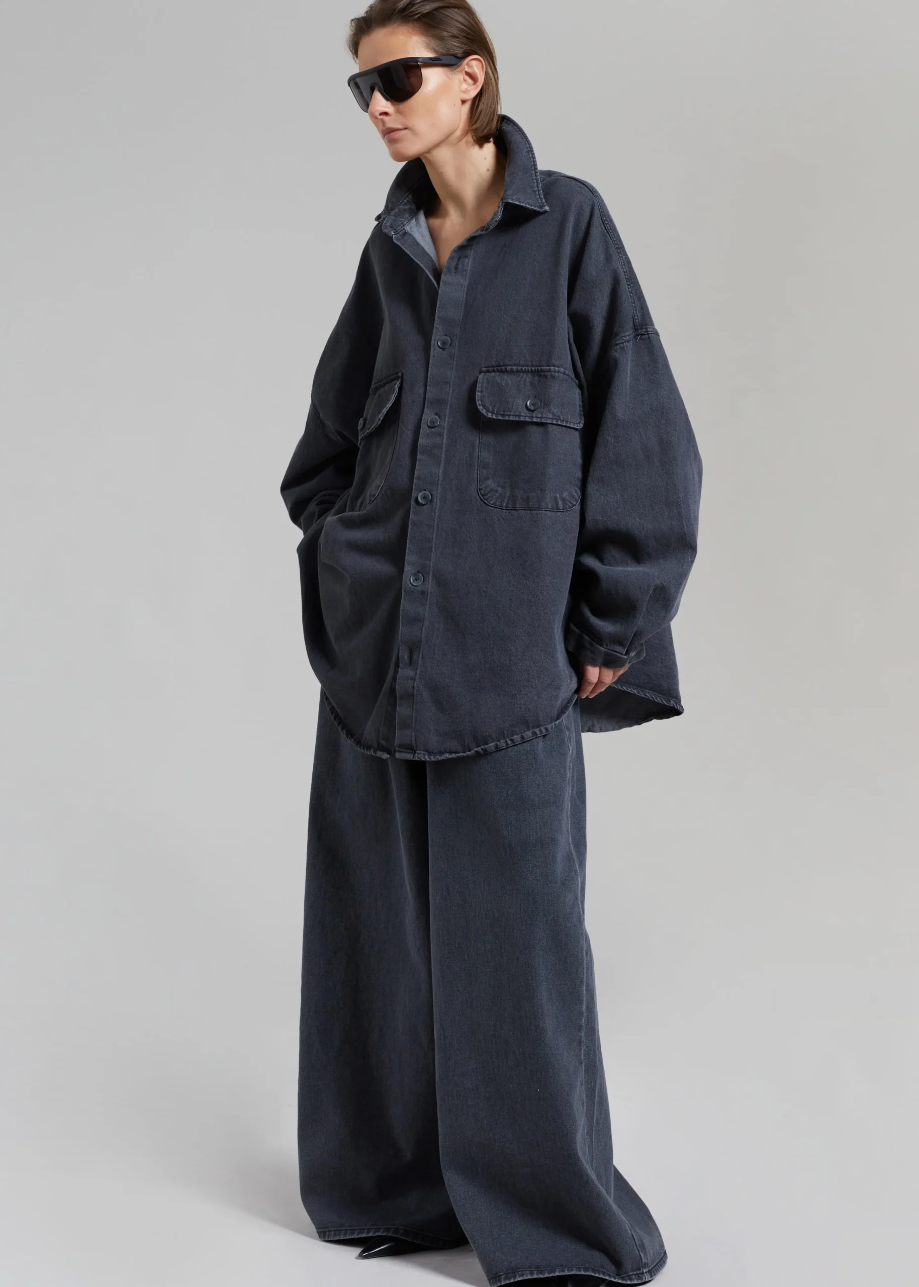 The Frankie Shop Dallas Denim Overshirt Dark Grey Outlet