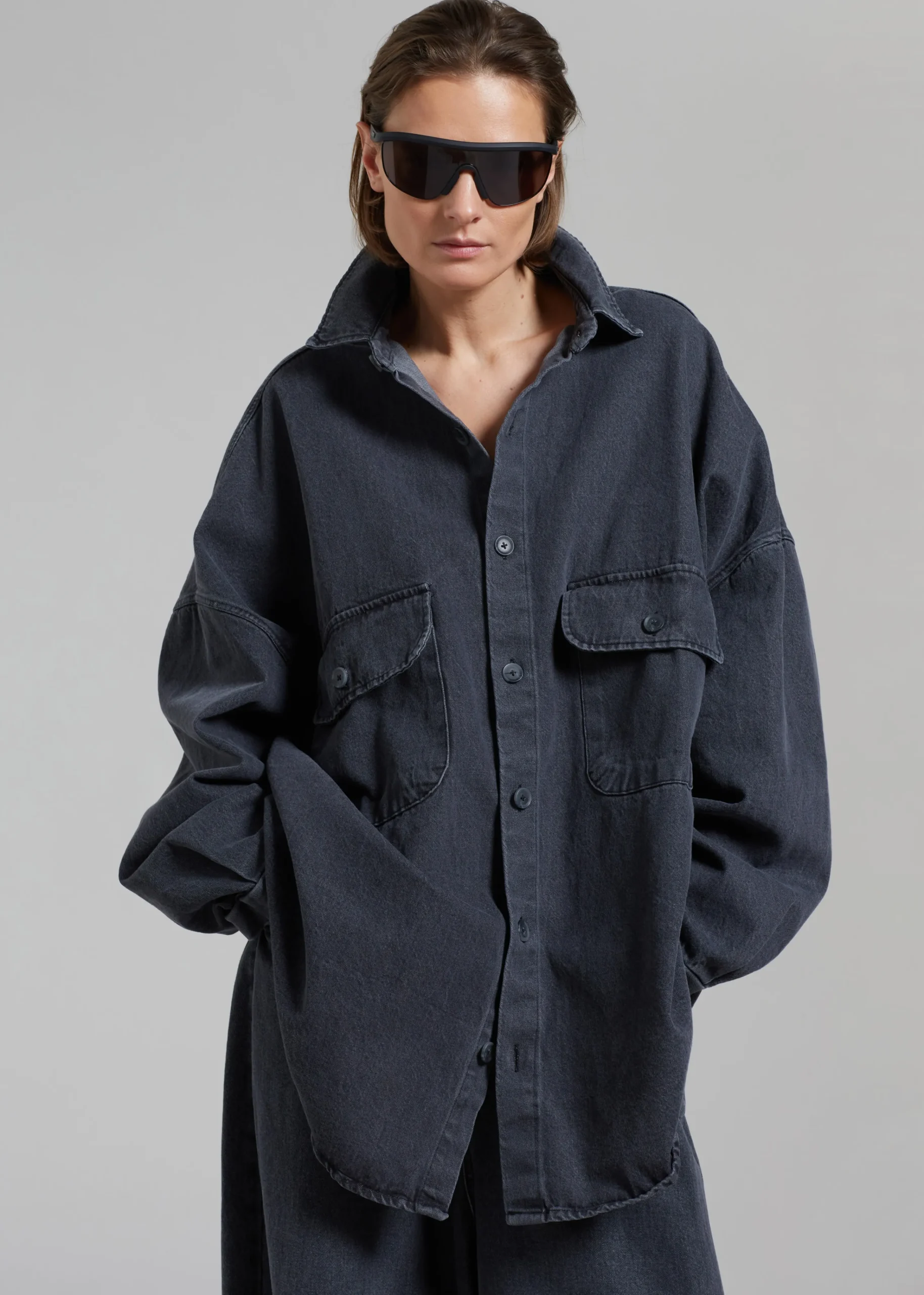 The Frankie Shop Dallas Denim Overshirt Dark Grey Outlet