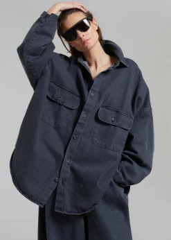 The Frankie Shop Dallas Denim Overshirt Dark Grey Outlet