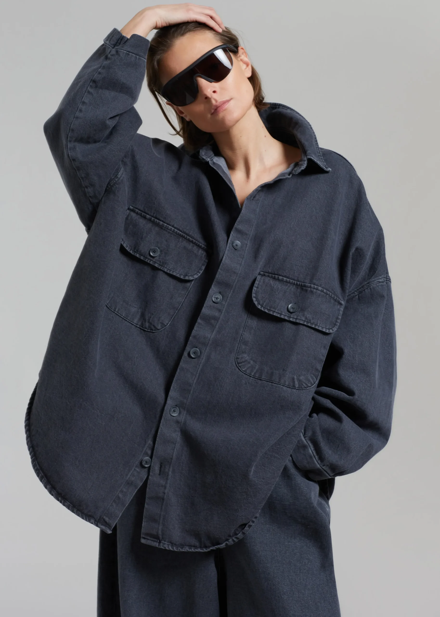 The Frankie Shop Dallas Denim Overshirt Dark Grey Outlet