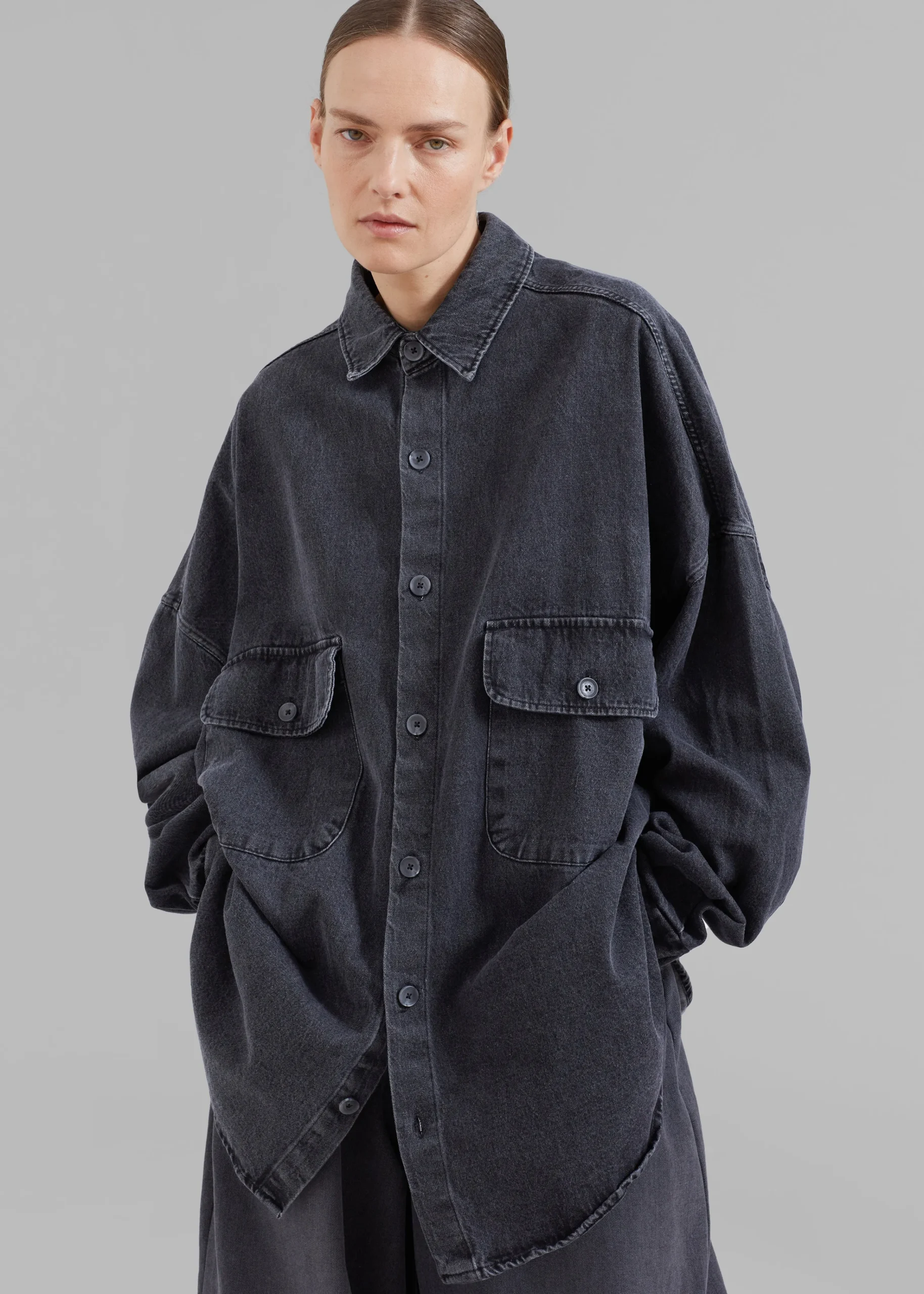 The Frankie Shop Dallas Denim Overshirt Dark Grey Outlet
