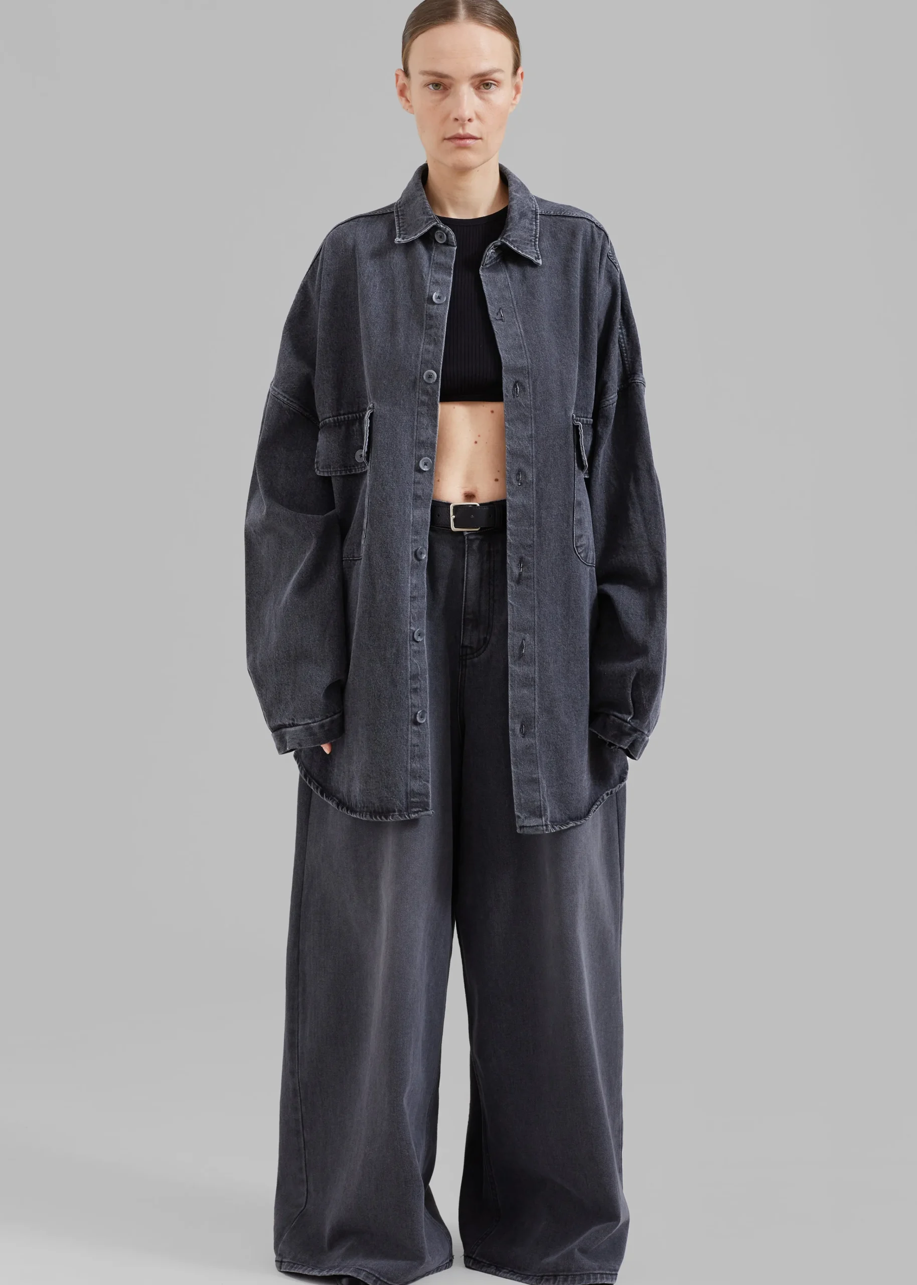 The Frankie Shop Dallas Denim Overshirt Dark Grey Outlet