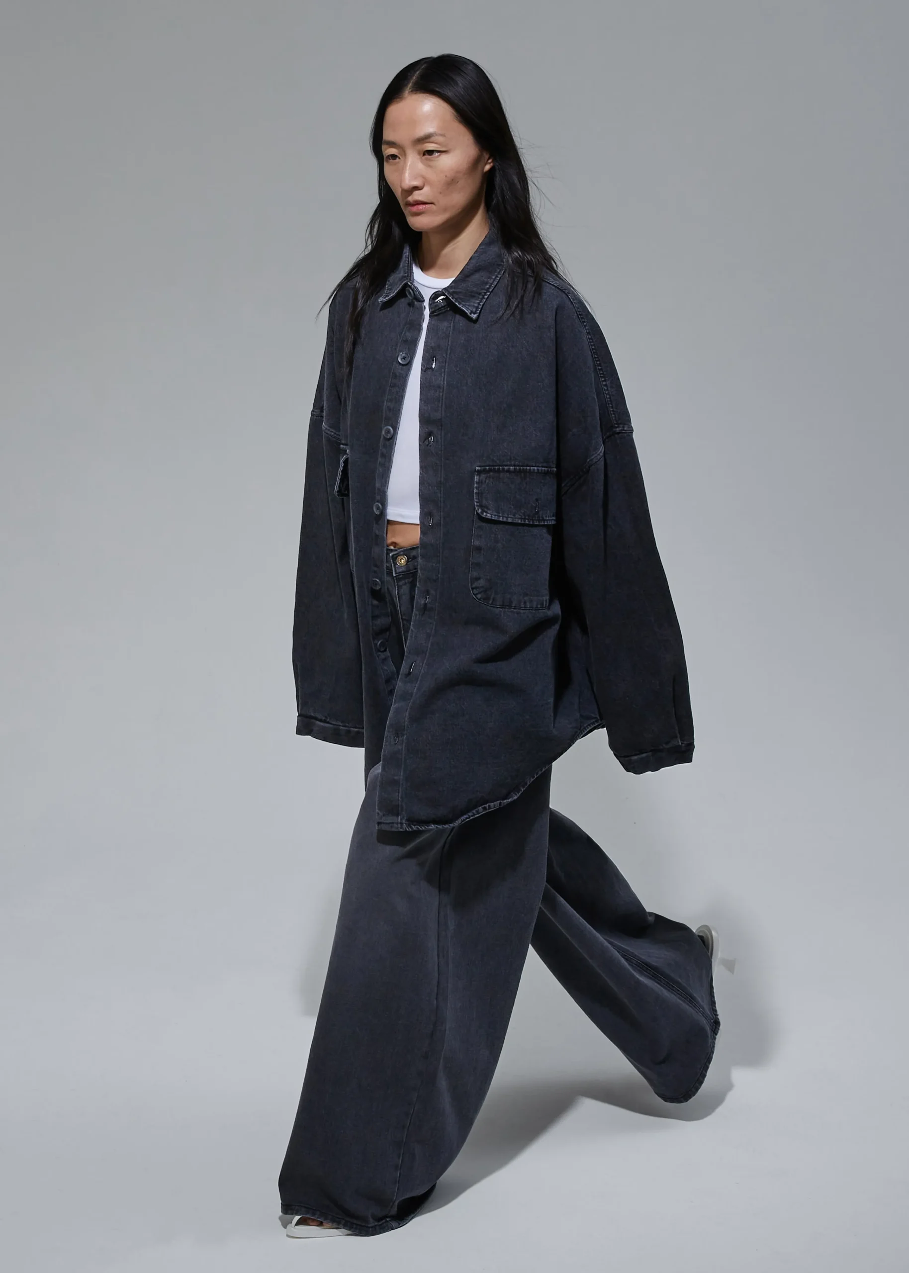 The Frankie Shop Dallas Denim Overshirt Dark Grey Outlet