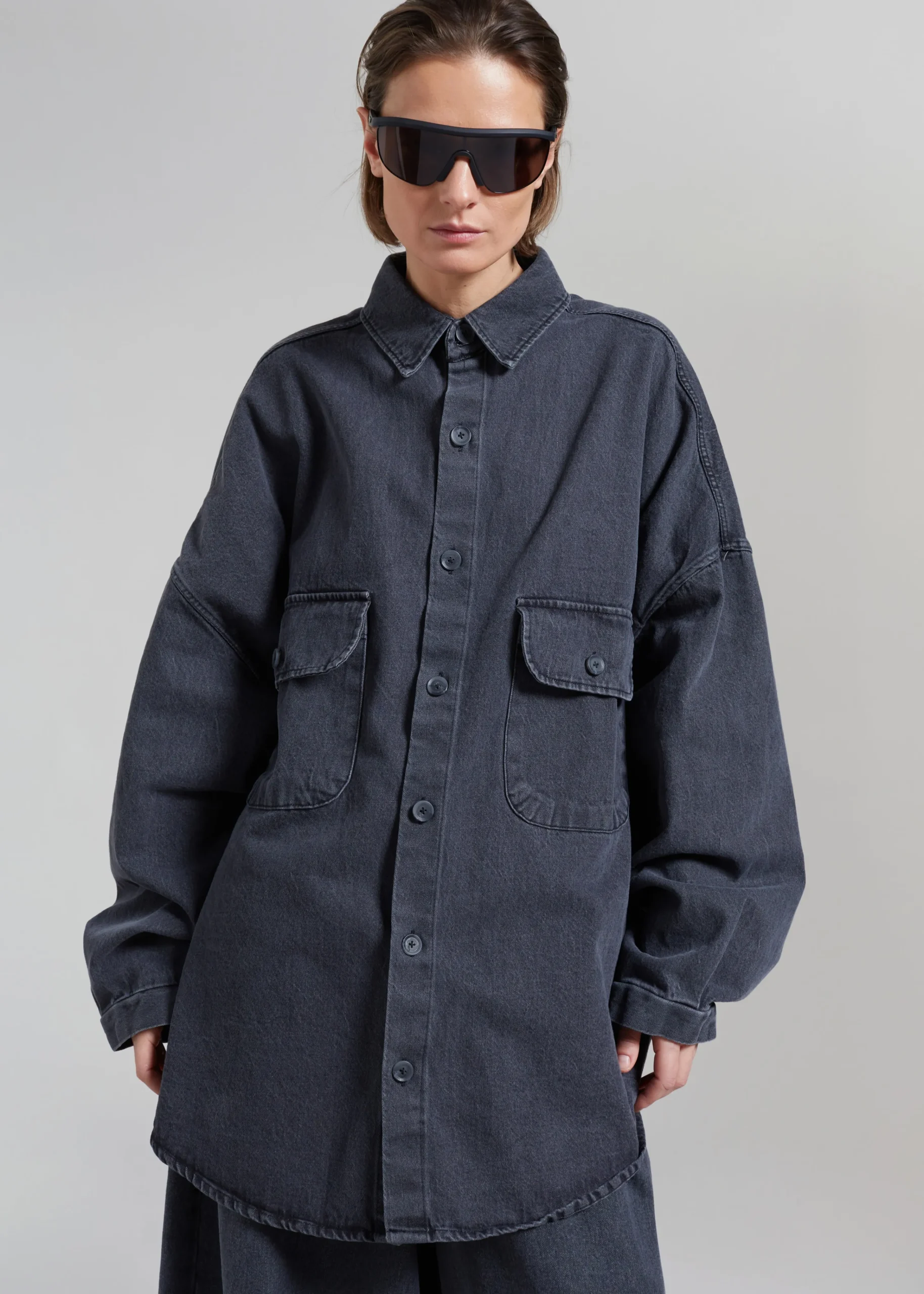 The Frankie Shop Dallas Denim Overshirt Dark Grey Outlet