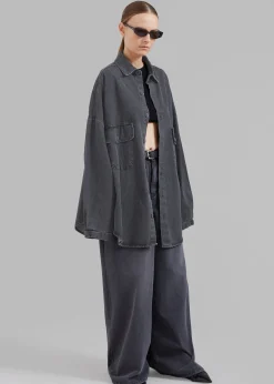 The Frankie Shop Dallas Denim Overshirt Dark Grey Outlet