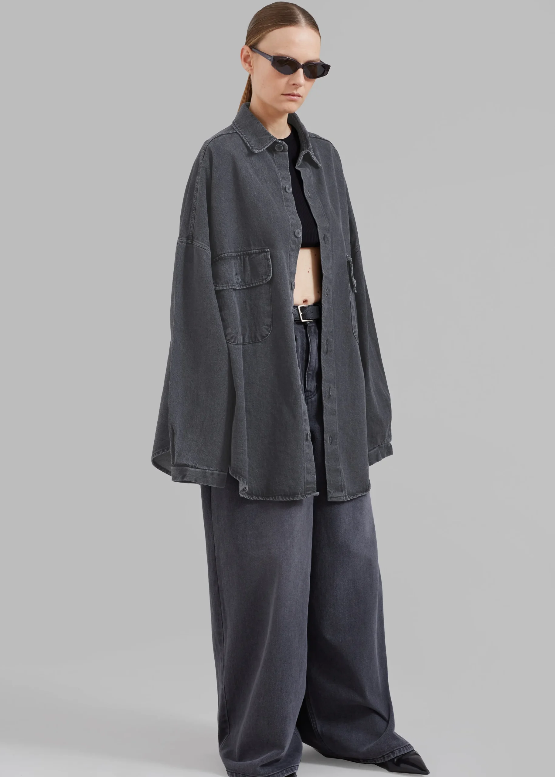 The Frankie Shop Dallas Denim Overshirt Dark Grey Outlet