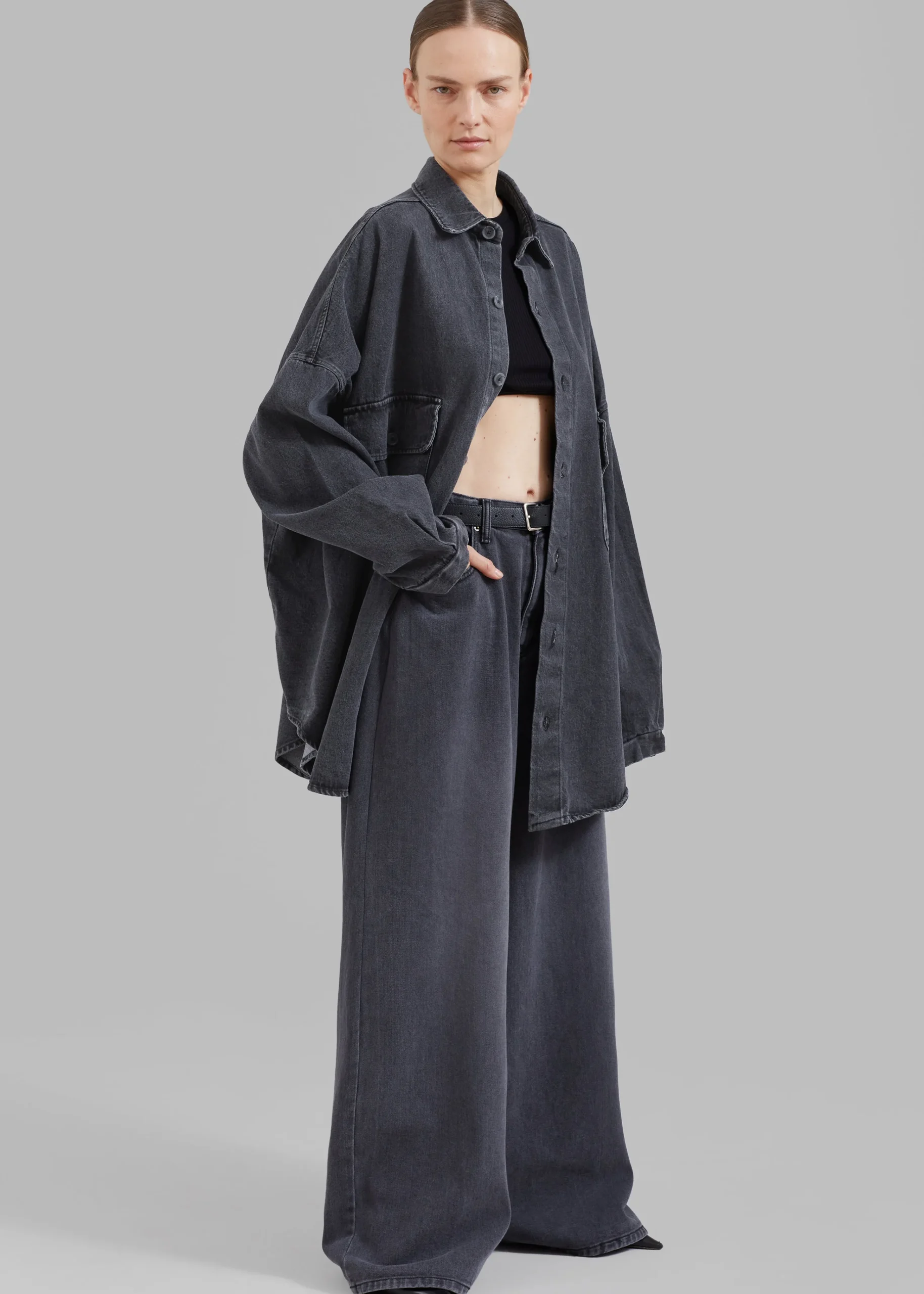 The Frankie Shop Dallas Denim Overshirt Dark Grey Outlet