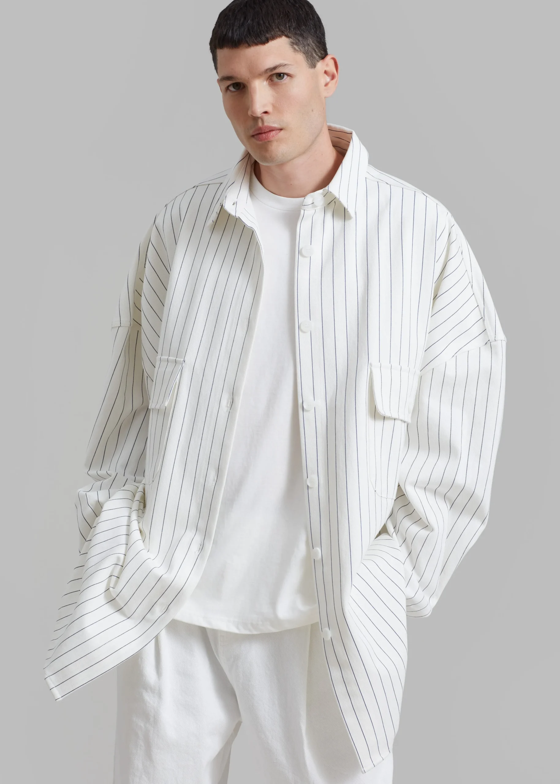The Frankie Shop Dallas Denim Overshirt Blue Pinstripe Online