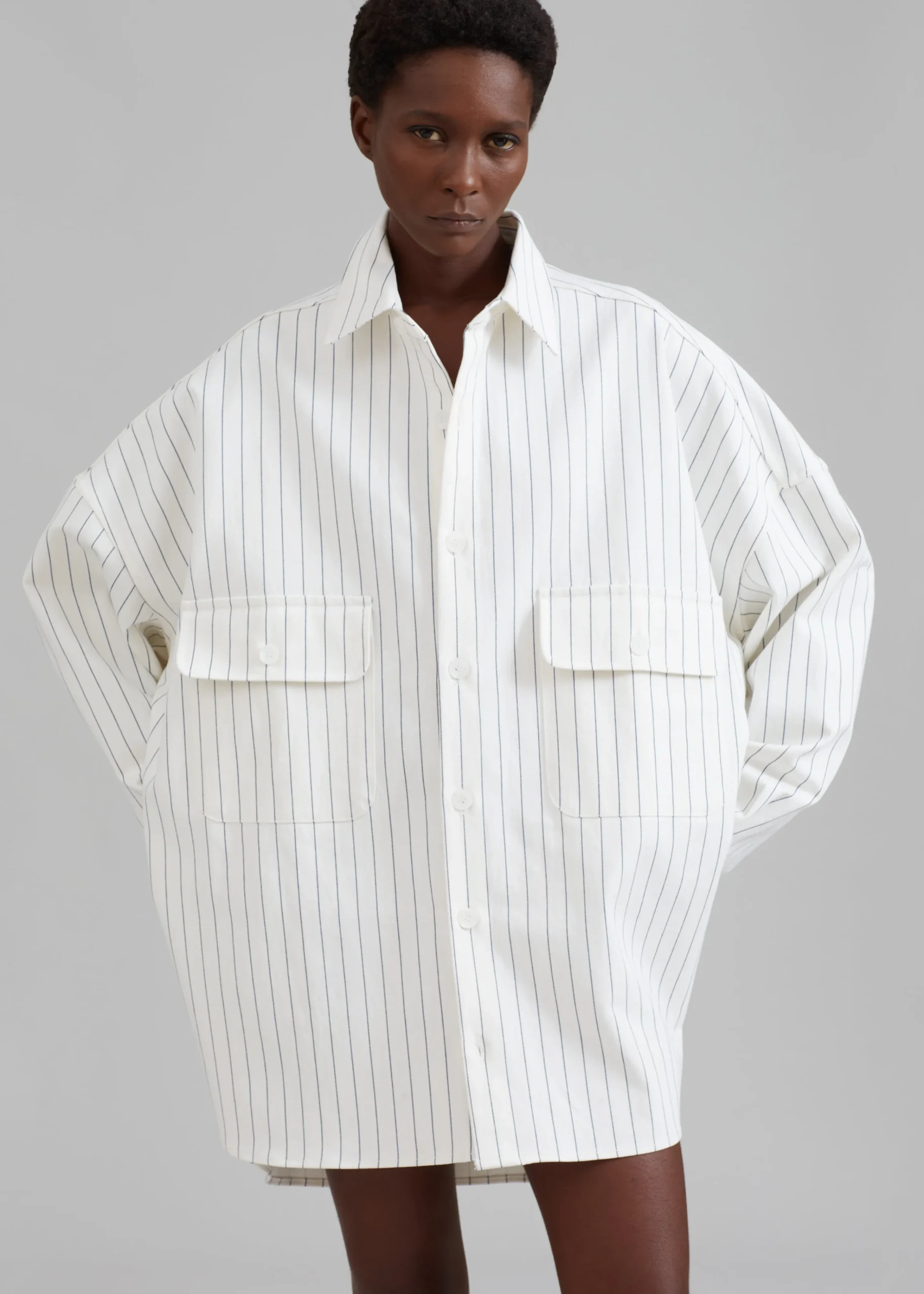 The Frankie Shop Dallas Denim Overshirt Blue Pinstripe Online