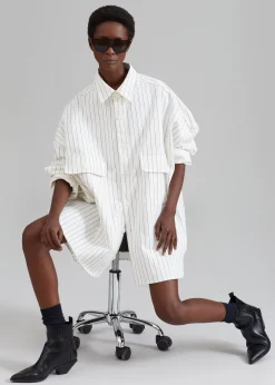 The Frankie Shop Dallas Denim Overshirt Blue Pinstripe Online