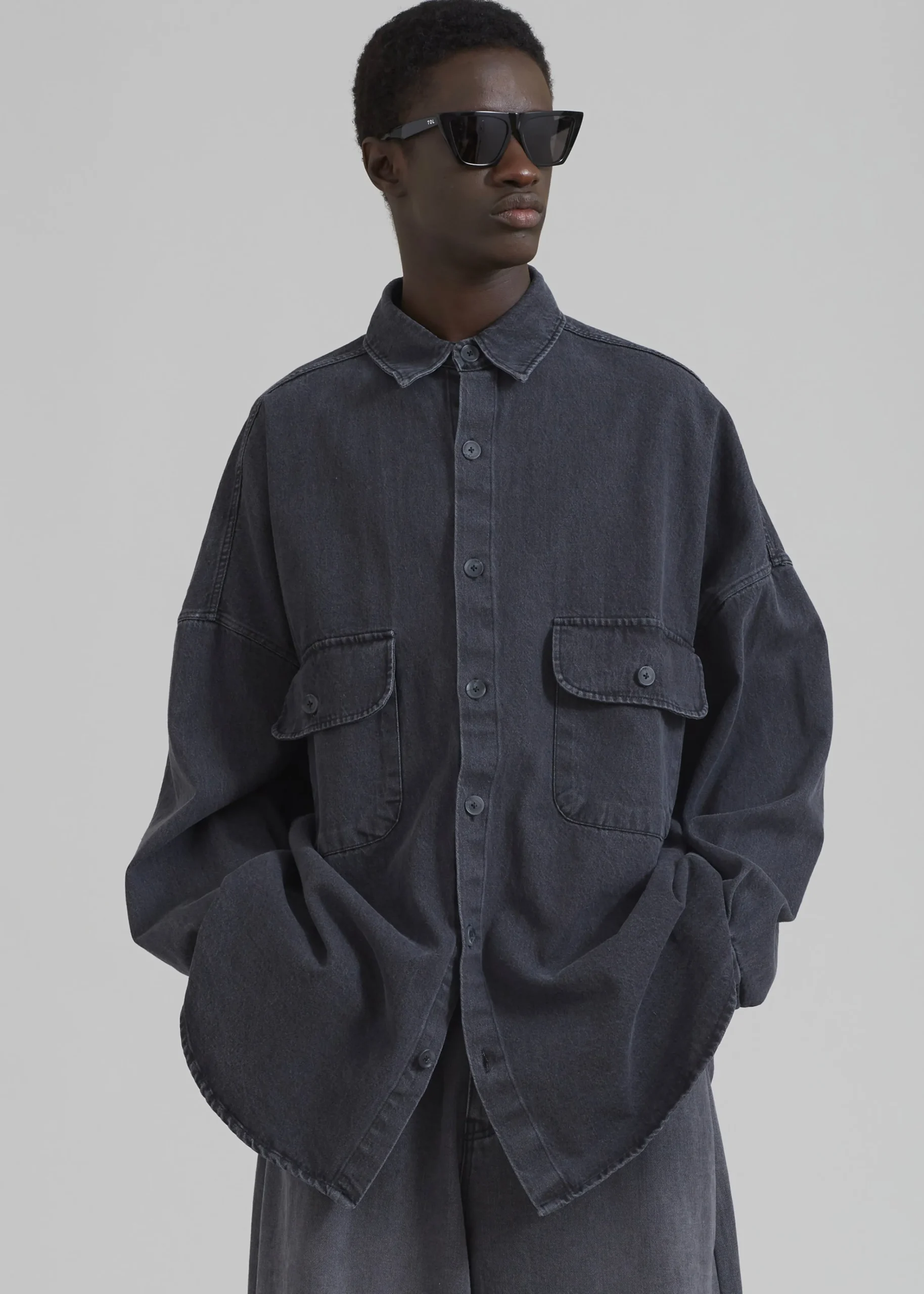 The Frankie Shop Dallas Men Denim Overshirt Dark Grey Best