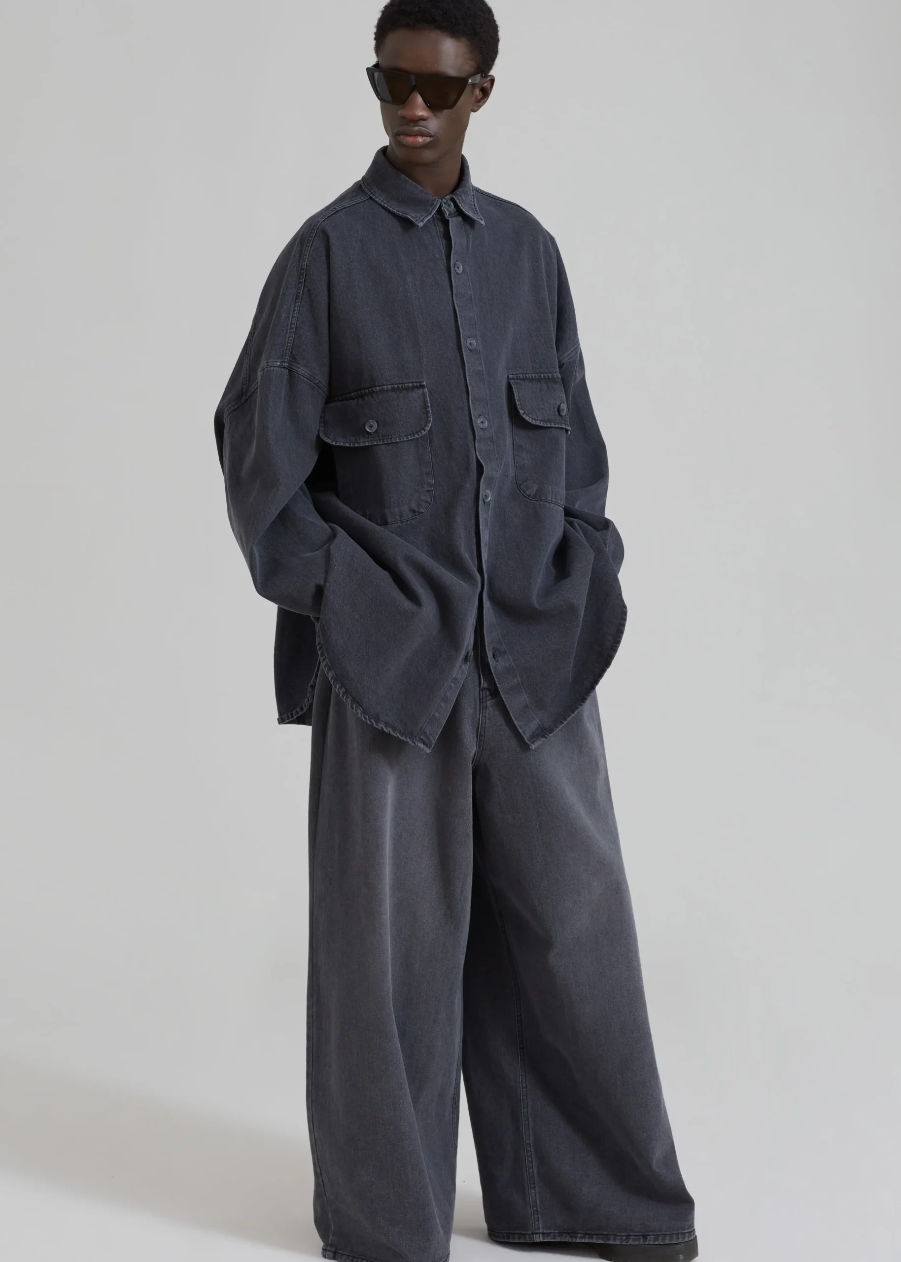 The Frankie Shop Dallas Men Denim Overshirt Dark Grey Best