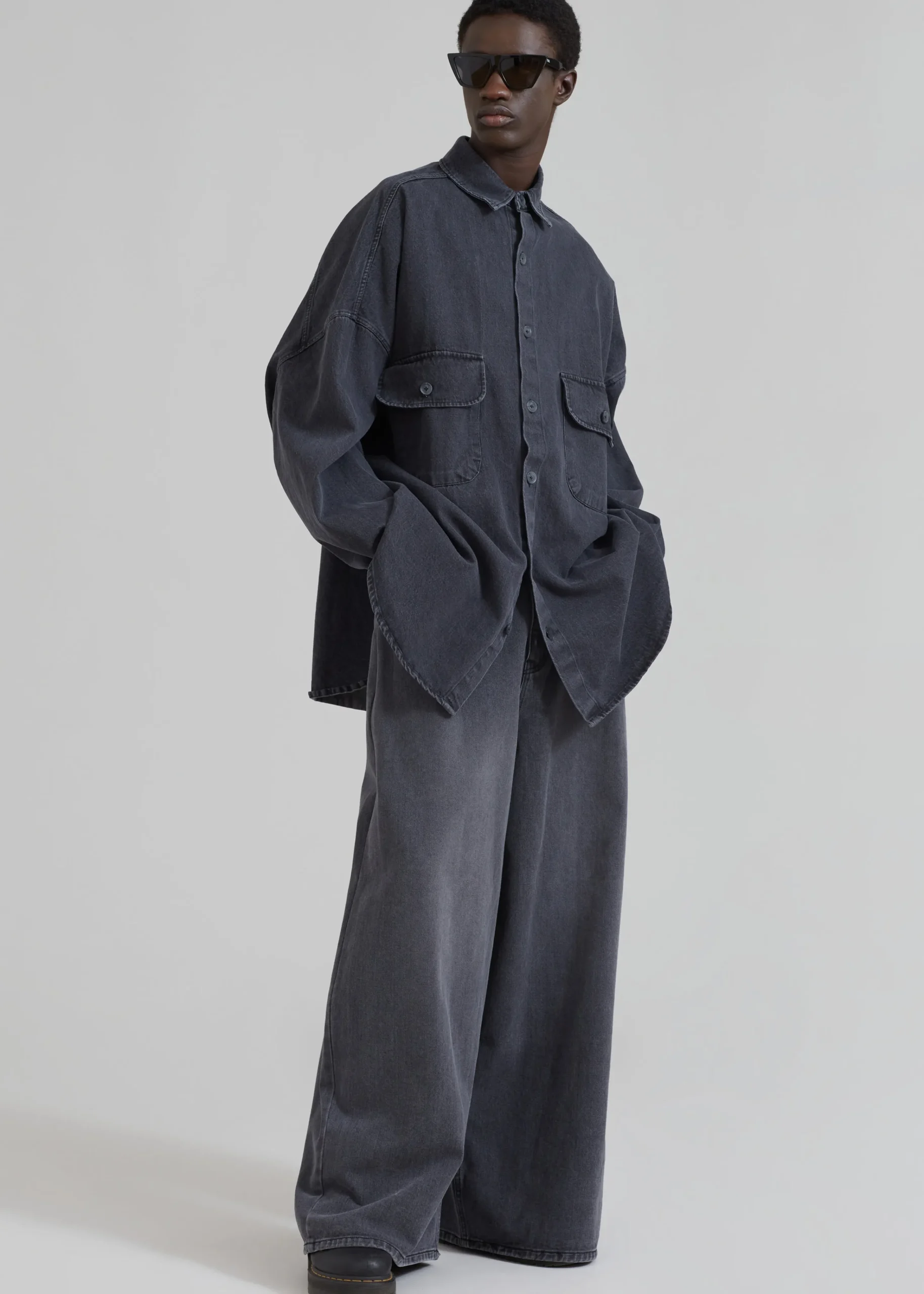 The Frankie Shop Dallas Men Denim Overshirt Dark Grey Best