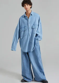 The Frankie Shop Dallas Men Denim Overshirt Worn Wash Best