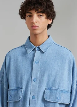 The Frankie Shop Dallas Men Denim Overshirt Worn Wash Best