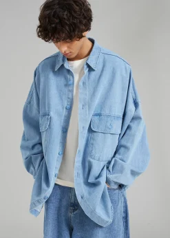 The Frankie Shop Dallas Men Denim Overshirt Worn Wash Best