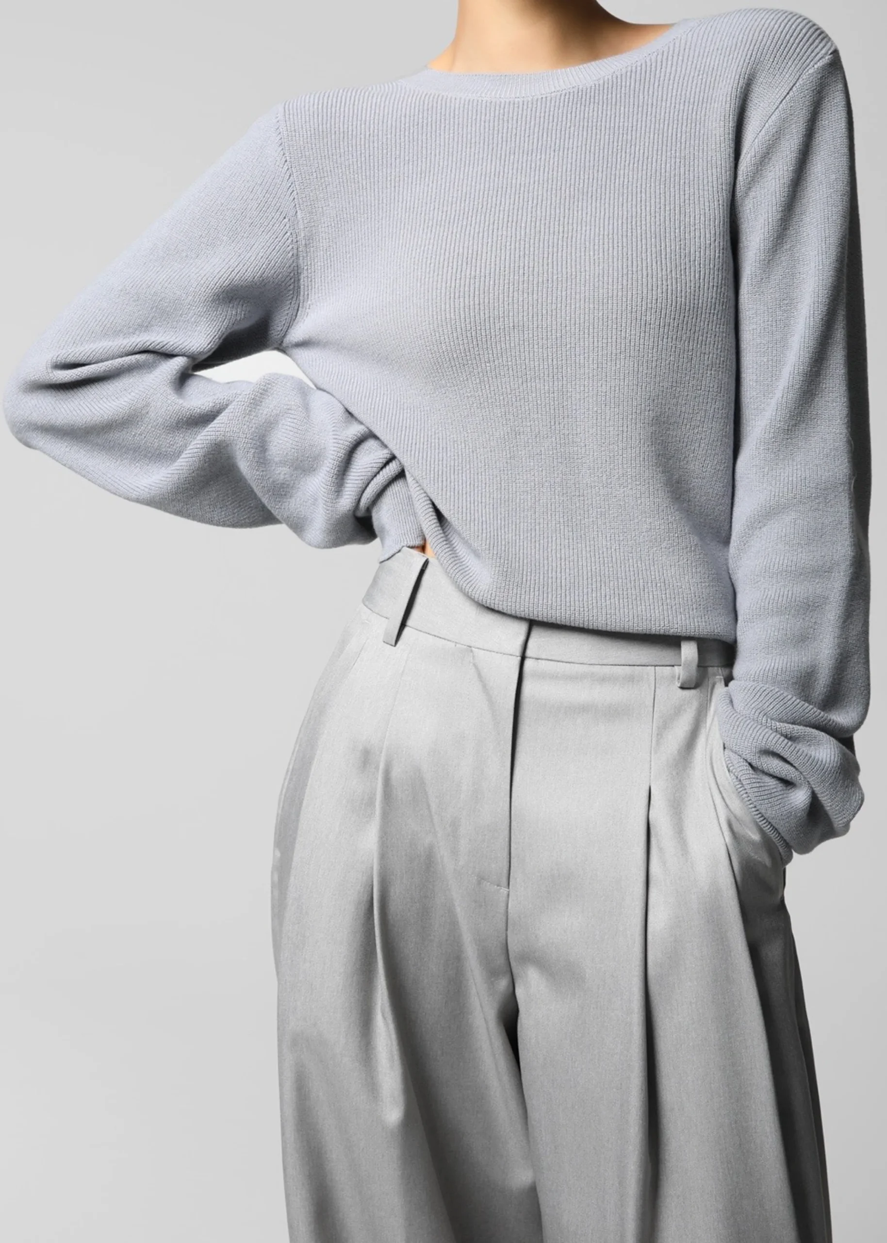 The Frankie Shop Darcey Twisted Knit Top Light Grey