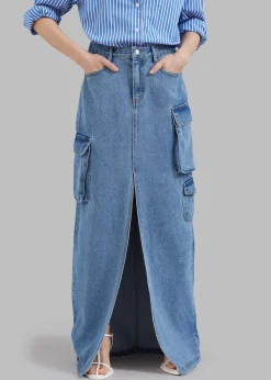 The Frankie Shop Denver Cargo Skirt Medium Wash Hot