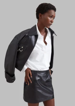 The Frankie Shop Derby Leather Mini Skirt Black New