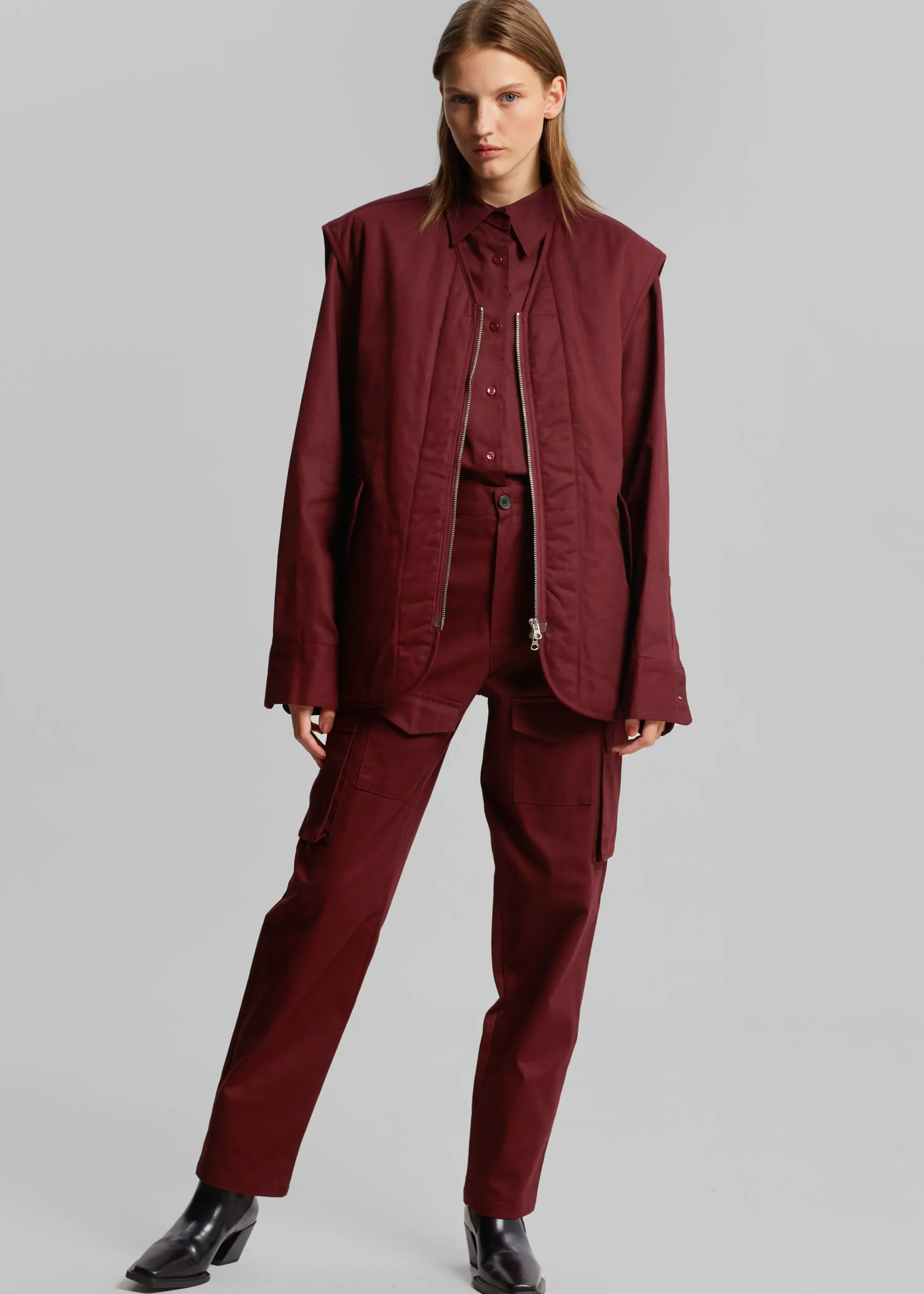 The Frankie Shop Devon Wide Zip Vest Burgundy