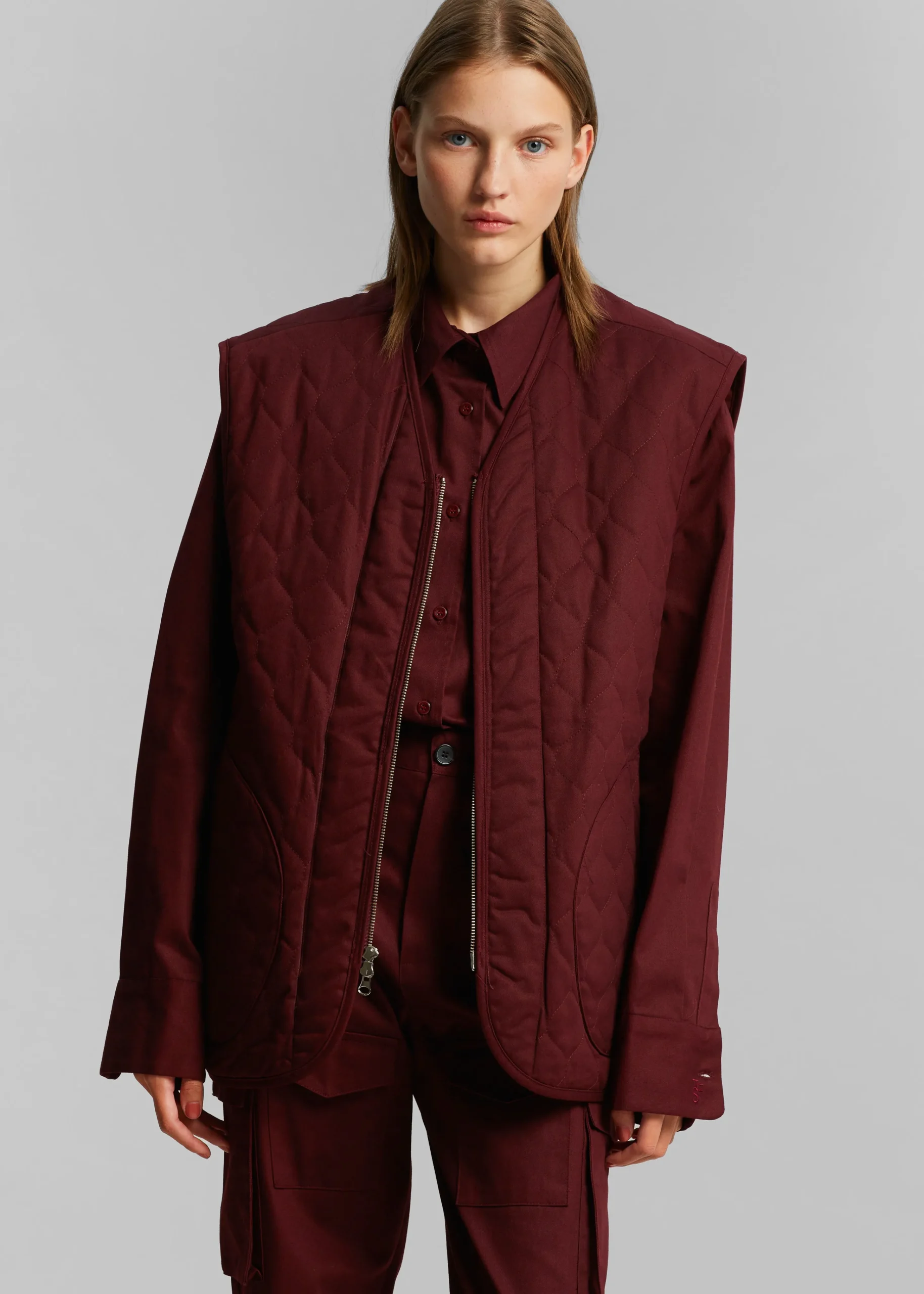The Frankie Shop Devon Wide Zip Vest Burgundy