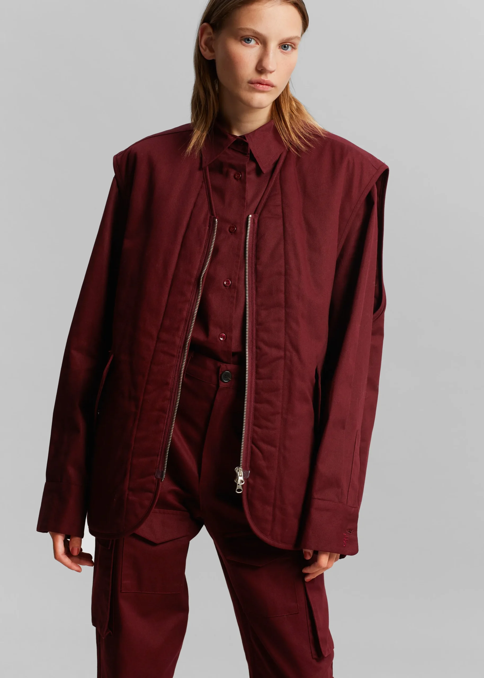 The Frankie Shop Devon Wide Zip Vest Burgundy