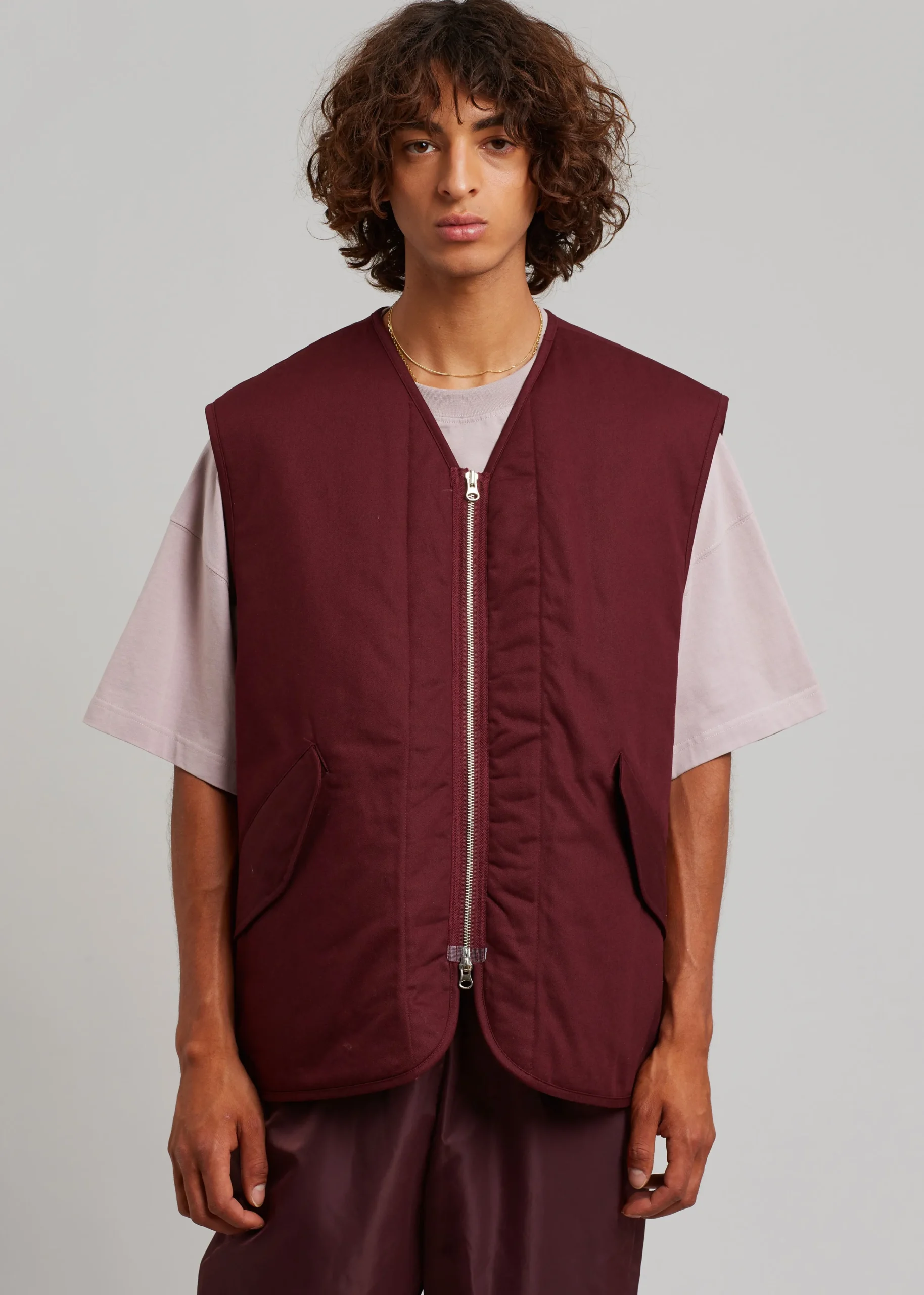 The Frankie Shop Devon Wide Zip Vest Burgundy