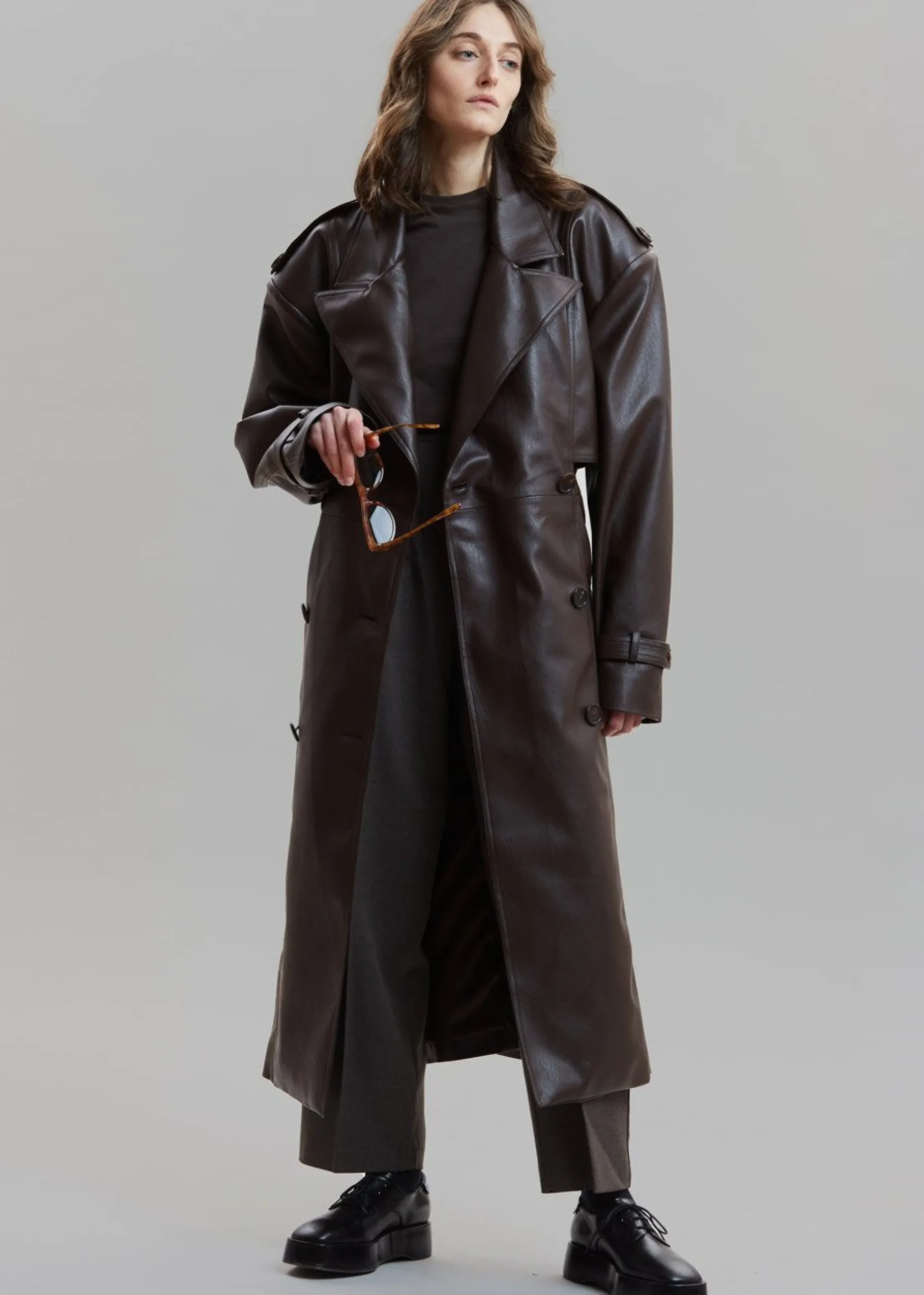 The Frankie Shop Diana Faux Leather Trench Coat Java Online