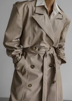 The Frankie Shop Diana Faux Leather Trench Coat Beige Hot