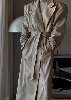 The Frankie Shop Diana Faux Leather Trench Coat Beige Hot