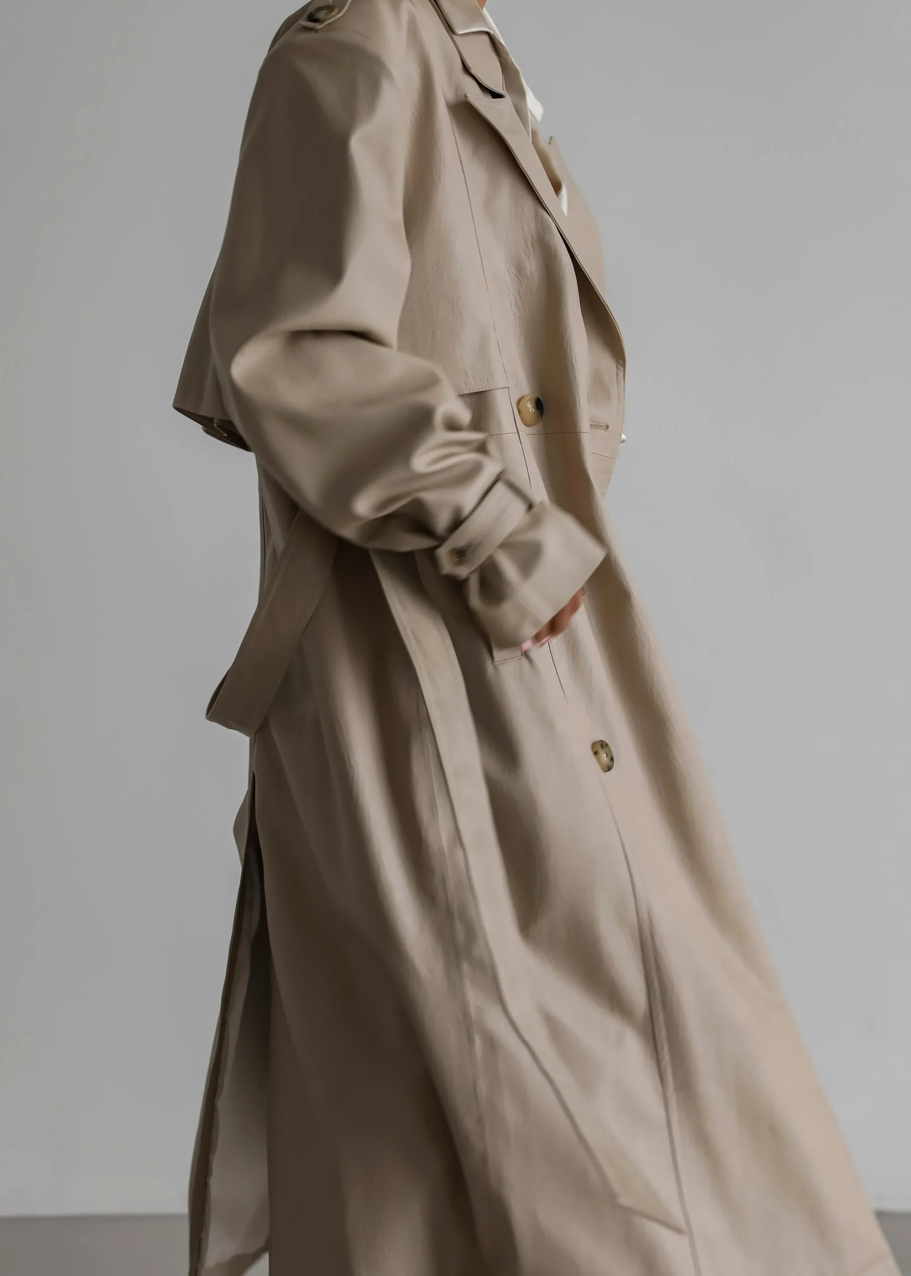 The Frankie Shop Diana Faux Leather Trench Coat Beige Hot