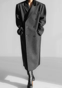 The Frankie Shop Dolly Contrast Collar Coat Dark Grey Melange
